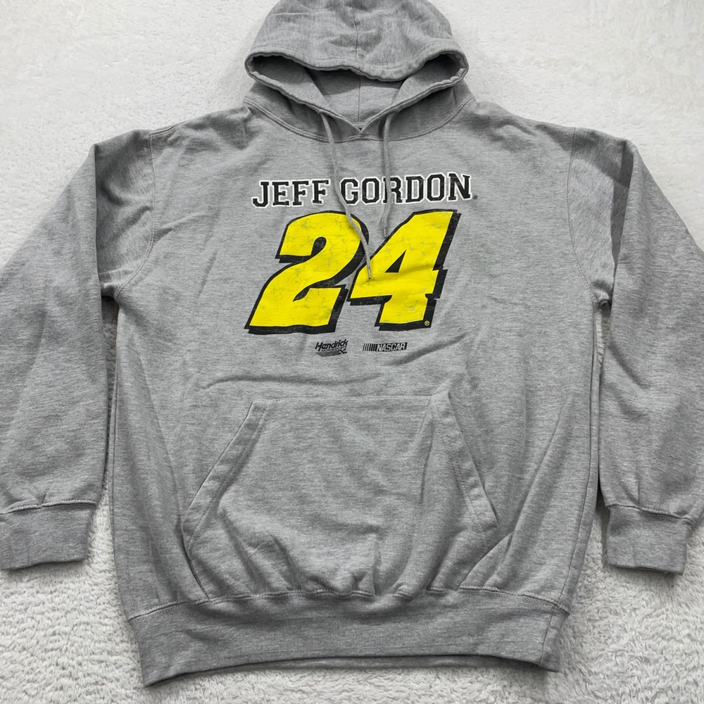 Vintage Jeff Gordon #24 NASCAR Racing Hoodie Sweatshirt Gray Mens Large